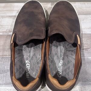 OluKai Men's Dark Brown Slip-On Loafers